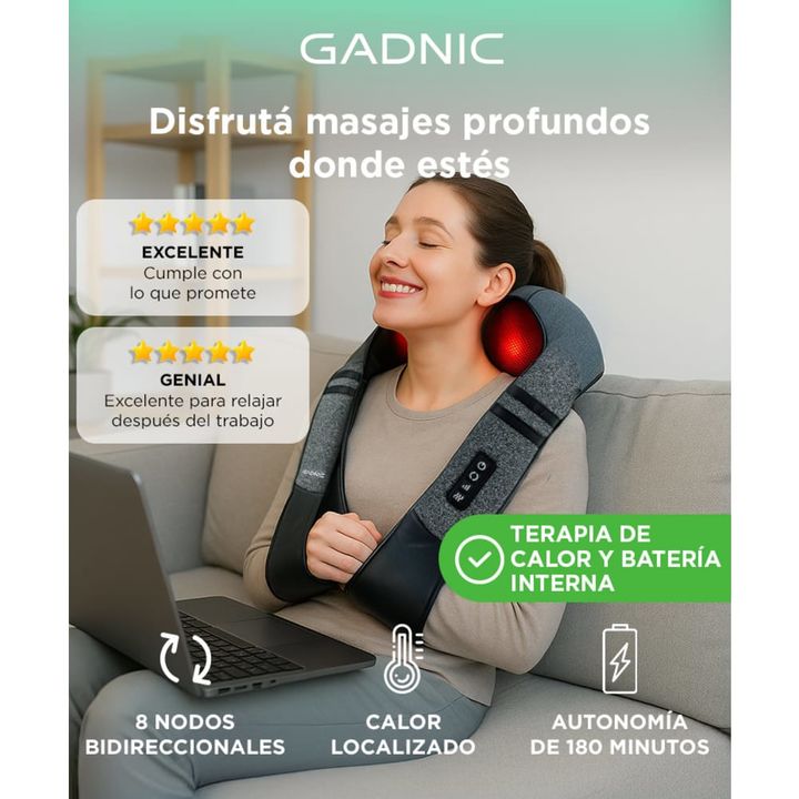 Masajeador De Cuello Gadnic Yapeyú Cervical Recargable Shiatsu - Vista 2