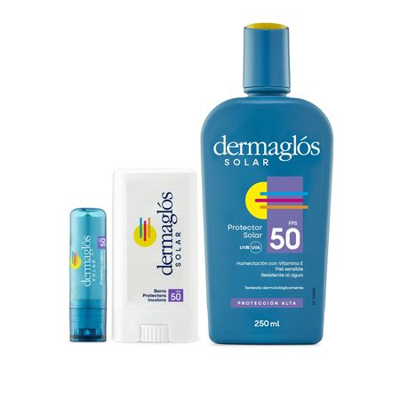Kit Protector Solar Dermaglos Fps50 Barra + Labial+ Emulsion