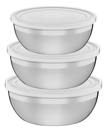 Set Bowls Redondo Tramontina Freezinox 3 Pzas Inox Con Tapa Plateado