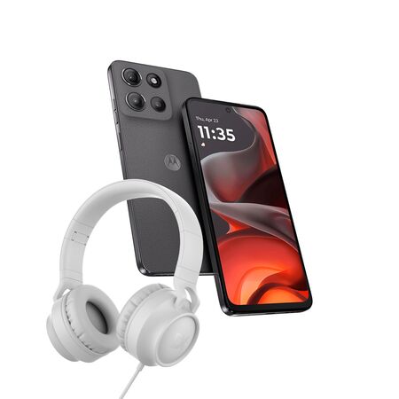 Combo de Celular Motorola Moto G15 Gravity Gray 4+128GB + Auriculares Vincha Dekkin Cable USB-C Blanco