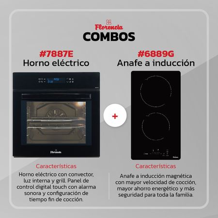 Combo Florencia Horno Eléctrico Empotrable 7887E + Anafe Eléctrico Inducción Magnética 6829
