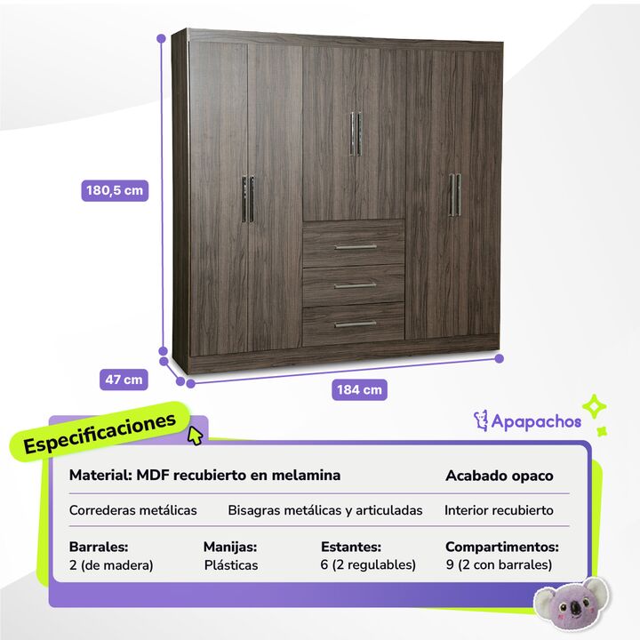 Placard Ropero de 6 Puertas 3 Cajones Reforzado Dakota Maximo Fortaleza - Vista 2