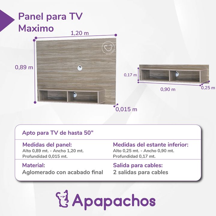 Panel de TV Reforzado Flotante 1 estante Pinot Maximo Siena - Vista 4