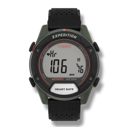 RELOJ DIGITAL TIMEX MALLA NEGRA CON DETALLES VERDE/ NARANJA HEART RATE (RTX0643) (TW4B27000)