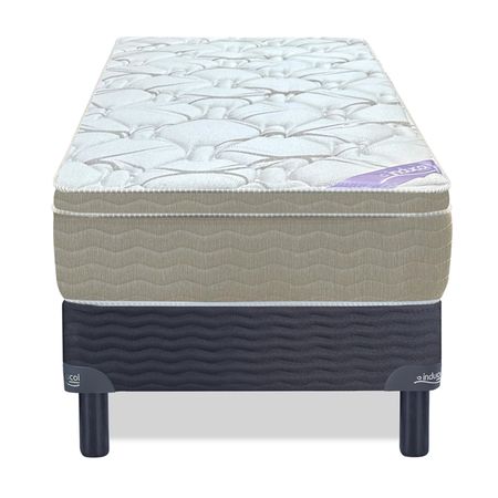 Conjunto Sommier y Colchon de Resorte Pocket Inducol Pocket Firm 1 Plaza 80x190x24cm Con Pillow de Alta Densidad Extra Firme Con Marco Perimetral de Espuma Rigida Tejido Pique Matelasseado
