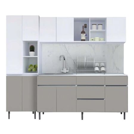 COMBO COCINA BAJO MESADA 160 CM + ALACENA 160 CM + DESPENSERO BEIGE AVELLANA 220 CM
