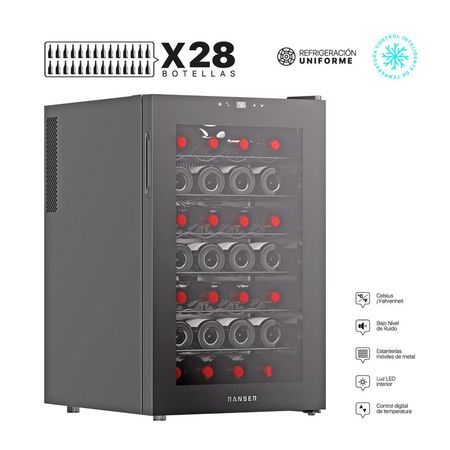 Cava de Vino Termoeléctrica 28 Botellas RANSER WC-1428 VERONA 11°C a 18°C Negro