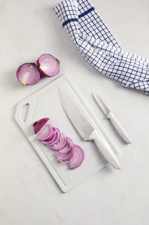 Cuchillos Tramontina Plenus + Tabla De Corte Color Blanco