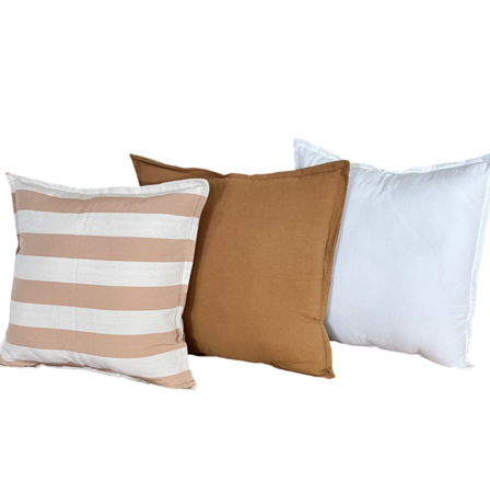 Combo 3 almohadones Tusor 40x40 - Diseño natural, ocre, raya beige gruesa