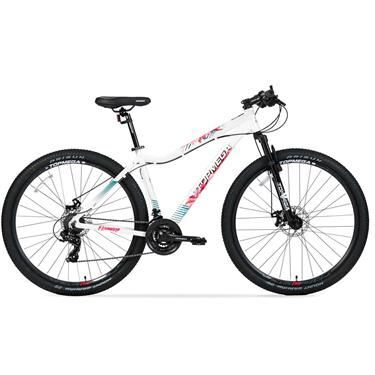 Bicicleta Mountain Bike Topmega Flamingo Aluminio R29 21vel Talle S Blanco/Rosa/Celeste