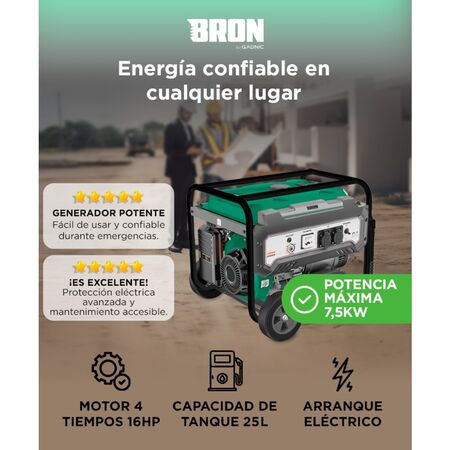 Generador Grupo Electrógeno 7500 Watts Bron by Gadnic 16 HP 25 L