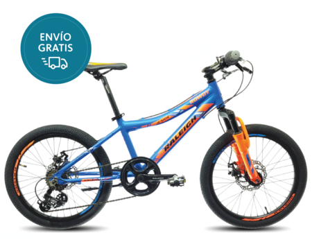 Bicicleta Raleigh Rowdy / Azul / Frenos a disco mecánicos / Cuadro de aluminio / 7Vel. / Rodado 20".