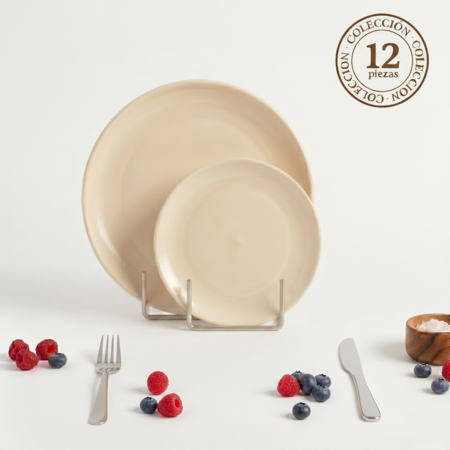 Set Vajilla x 12 piezas Plato Playo y Postre Cerámica Mate