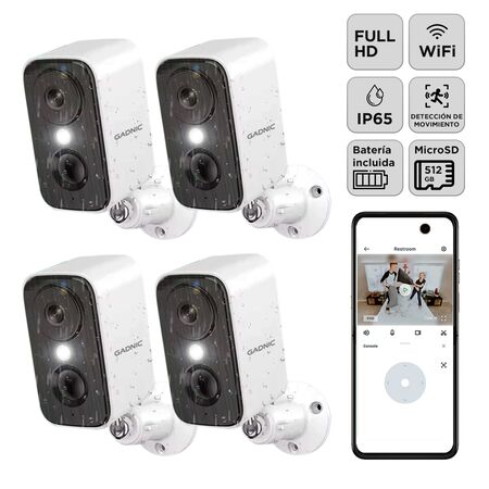 Kit x4 Camara Seguridad Gadnic Wifi Interior Exterior Full HD 1296P Vision Nocturna Audio Bidireccional App AJ Cloud IP65