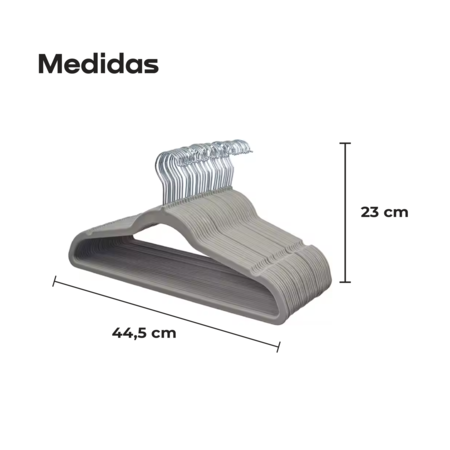 Pack De 100 Perchas Terciopelo Antideslizante Ultradelgadas Gris