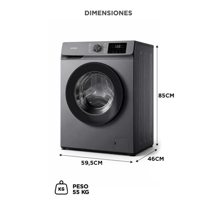 Lavarropas Gadnic 6 kg Inverter 1000 RPM 14 Programas 1850W Clase A Gris - Vista 6