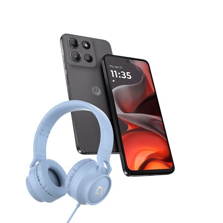 Combo de Celular Motorola Moto G15 Gravity Gray 4+128GB + Auriculares Vincha Dekkin Cable USB-C Celeste