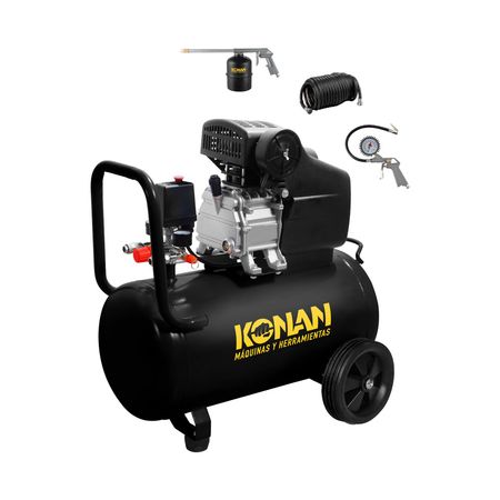 Compresor De Aire Con Kit Konan 40 Lts 2hp 8 Bar 135 L/min Doble Salida Manometro Monofasico Negro 50 Hz Monofásica
