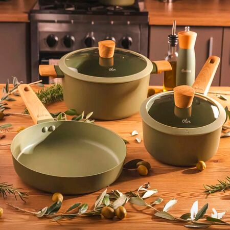 Bateria de cocina 5piezas antiadherente -  Olive