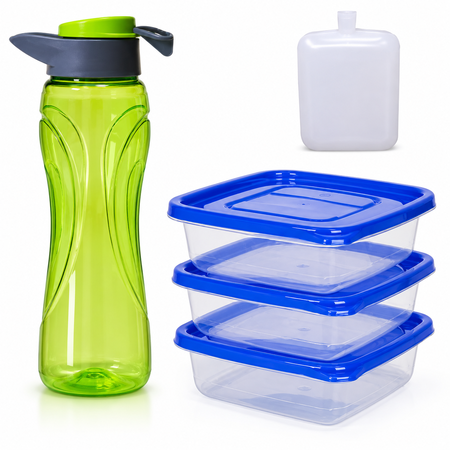SET DE 3 HERMETICOS CUADRADOS + BOTELLA DEPORTIVA