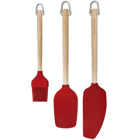 Set De Utensilios Kitchenaid X3 Abedul Silicona Rojo