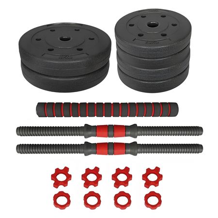 Kit Mancuernas Y Barra Tope A Rosca 20 Kg Discos Pvc Alpina