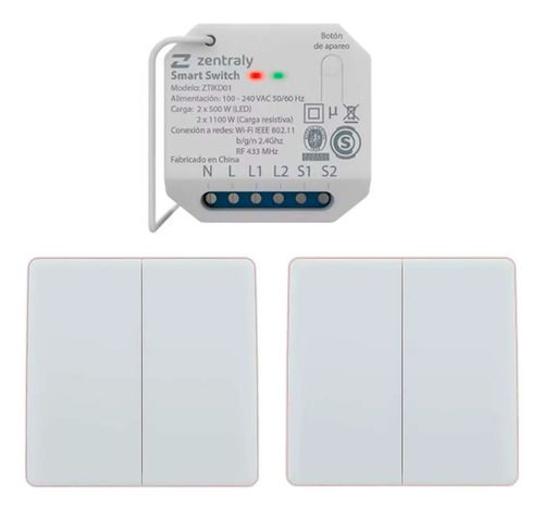 Zentraly Smart Switch Dual Y 2 Llaves Doble Kinetic - Vista 1