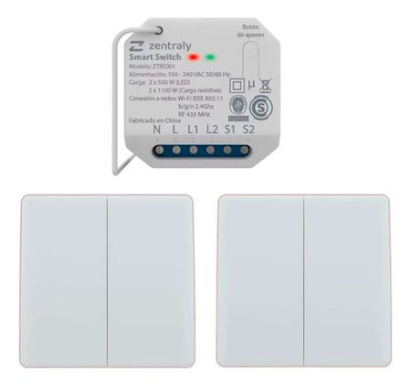 Zentraly Smart Switch Dual Y 2 Llaves Doble Kinetic
