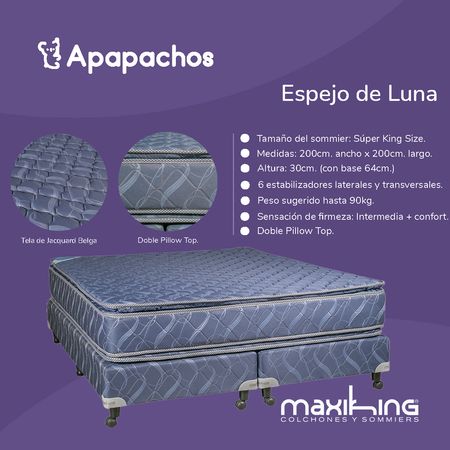 Sommier y Colchon Espejo de Luna Super King 200x200x30 de Resortes Bonnell Doble Pillow de Jackard