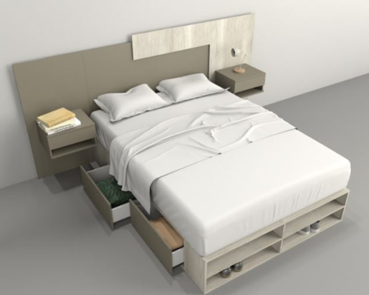 Base Cama Box Linea Minimal 1.40m 4 Cajones Con Estantes 6442 Nevado/Gris C Tables - Vista 5