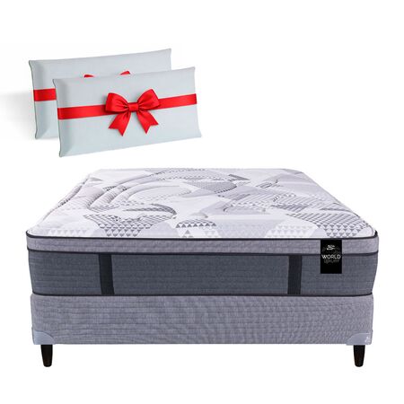 Colchon y Sommier King Koil 120 Luxury Pocket 2 Plazas y Media 140x190 Resortes y Pillow Viscoelastico + Almohada de Regalo