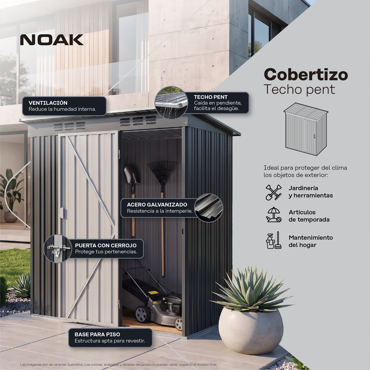 Cobertizo Depósito 151x187x91cm Noak Negro Acero Galvanizado - Vista 2