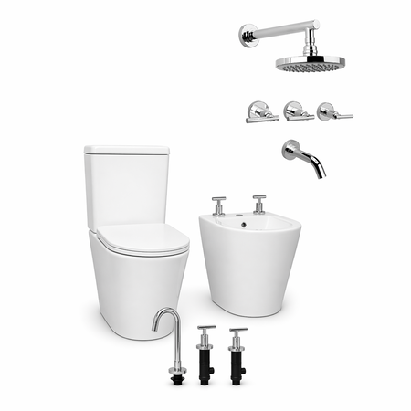 Combo Baño Completo Inodoro Mochila Bidet Grifería Ducha Lavatorio Bidet Kit Sanitario Completo Instalación Fácil