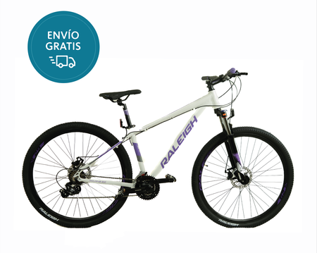 Bicicleta Raleigh Mojave 2.0 D - Talle 15"/S - Blanco/Violeta -Cuadro de aluminio- Frenos a discos mecánicos- 21 Vel. / Rodado 29 / Línea 2026. 