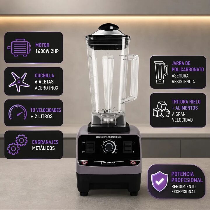 Licuadora Profesional Daewoo Dibl-210e 2 Litros 1600w - Vista 2