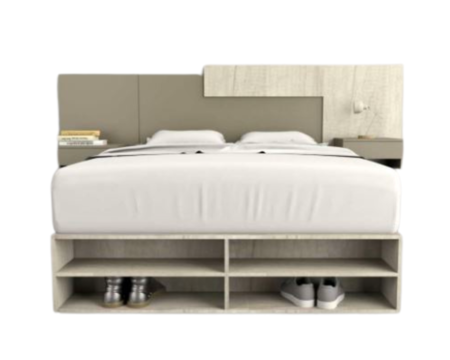 Base Cama Box Linea Minimal 1.40m 4 Cajones Con Estantes 6442 Nevado/Gris C Tables