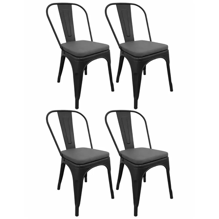 COMBO: 4 Sillas Metálicas Tolix Negro Mate + 4 Almohadones Cuerina Dalton Gris C/Cierre