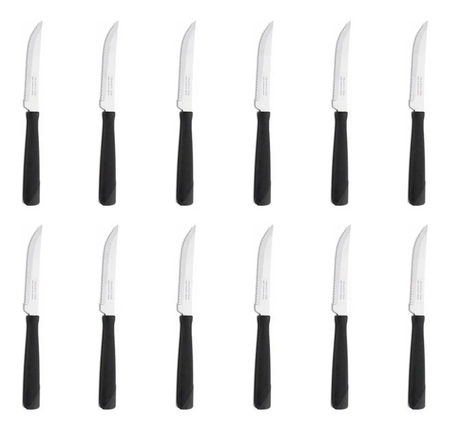 Set 12 Cuchillos Tramontina New Kolor Mango Plastico Negro