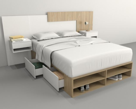 Base Cama Box Linea Minimal 1.40m 4 Cajones Con Estantes 6442 Olmo/Everest Tables