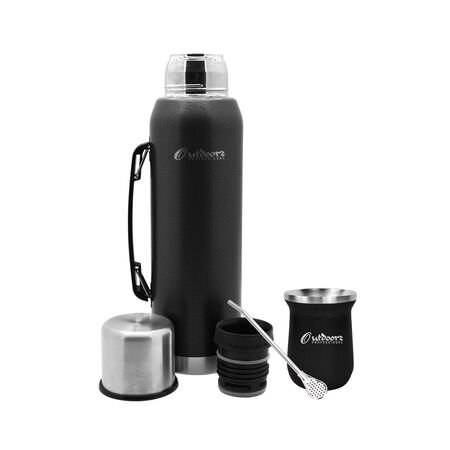 Equipo De Mate Outdoor Kit Matero Color Negro Set Termo + Mate + Bombilla 