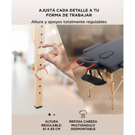 Camilla Para Masajes Negra Gadnic Profesional Hasta 225kg 185x70cm Plegable