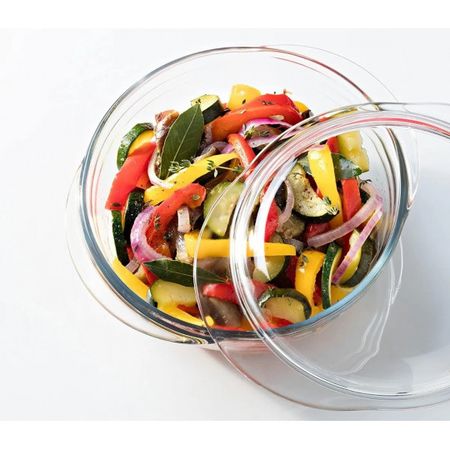 Cacerola terrina redonda de vidrio con tapa