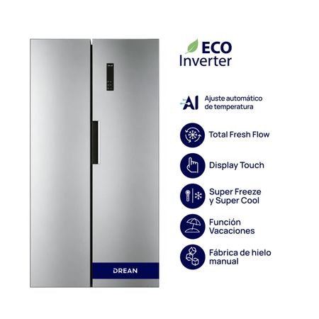 Heladera Side By Side Drean DSP472LKRSS0 472L con IA Inverter Inoxidable