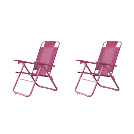Set 2 Reposera Silla Aluminio Plegable Descansar 80043 5 Pos Rosa