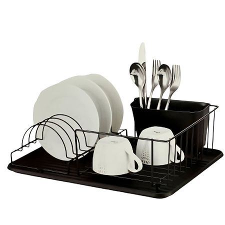Escurridor Secaplatos Negro Con Bandeja y Porta Cubiertos