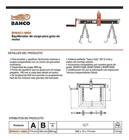Inclinador de Motores Bahco para Pluma 680kg