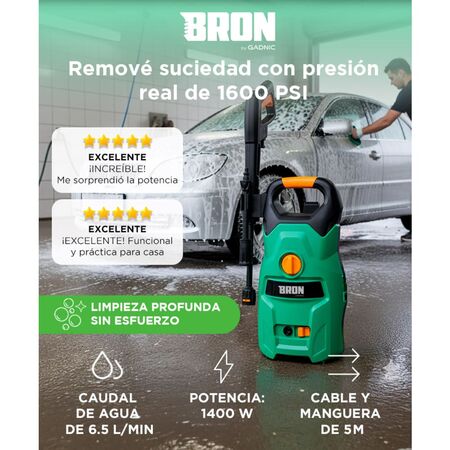 Hidrolavadora Bron By Gadnic Eléctrica 1400W Alta Presión Caudal 65Lmin Compacta