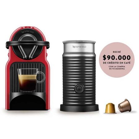 Cafetera Nespresso Inissia Roja Curva + Aeroccino A3C40-AR-RE