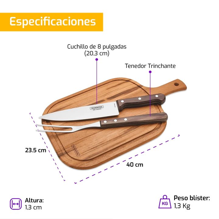 Juego Para Asado 3 Pzs Tramontina Con Tabla - Vista 4