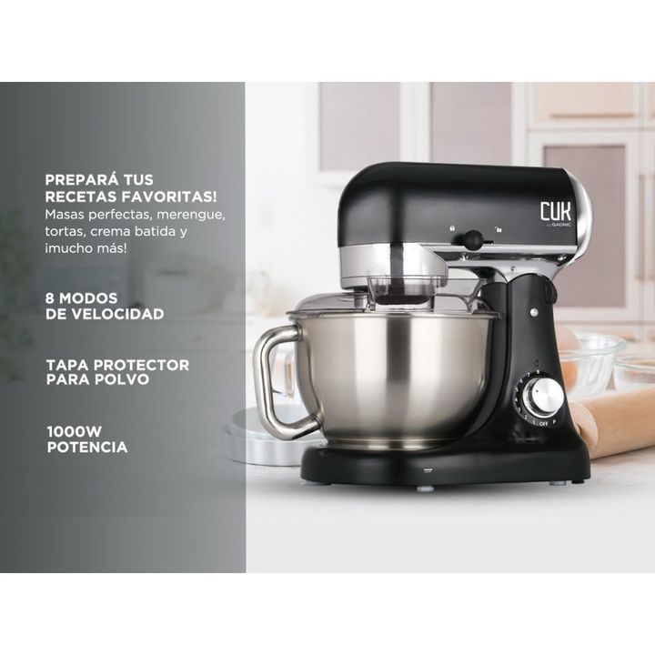Batidora Planetaria Negra Cuk By Gadnic B3050 1000w Bowl Acero Inoxidable 5lt 8 Velocidades - Vista 3